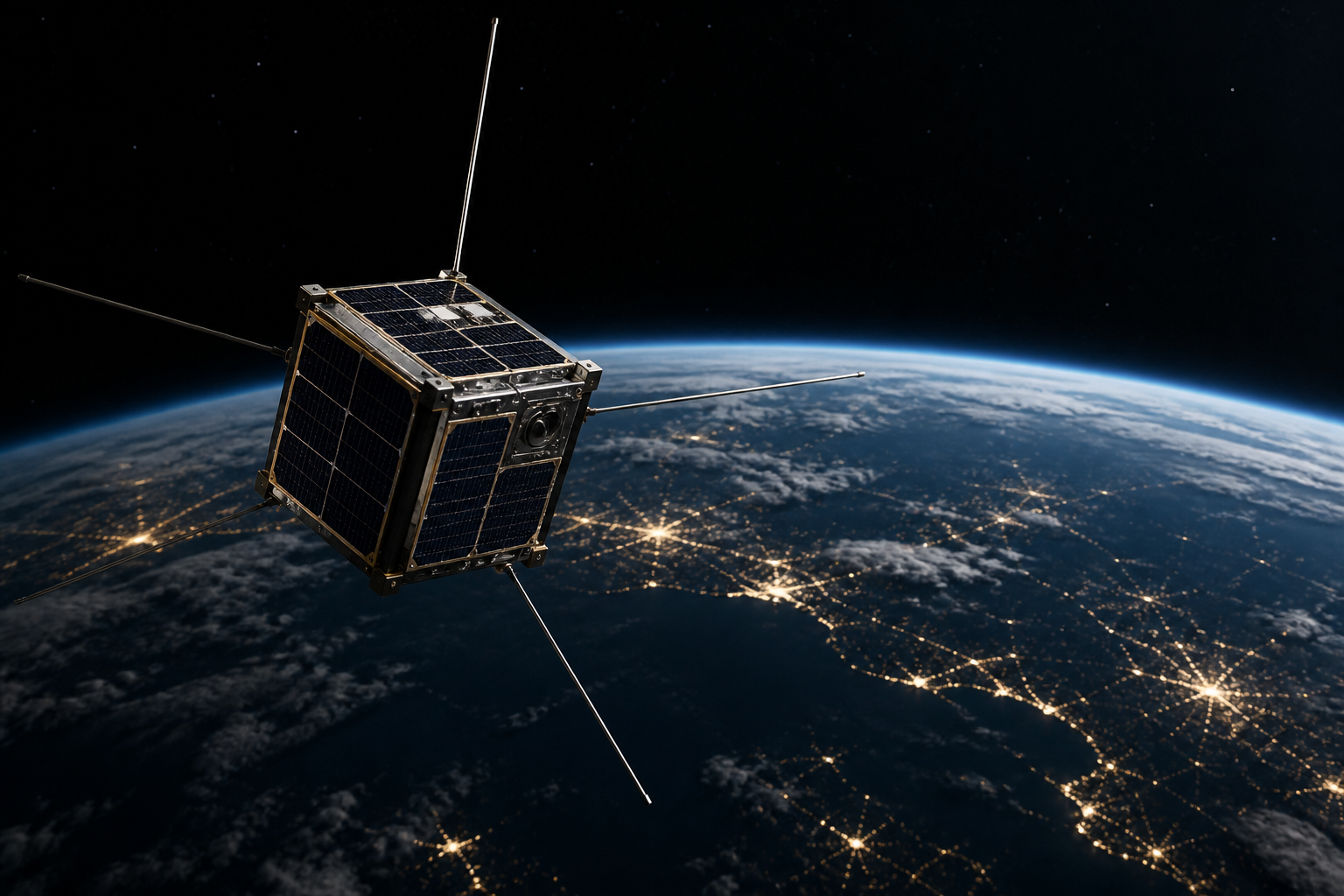 A realistic amateur radio CubeSat in low Earth orbit above Earth at night
